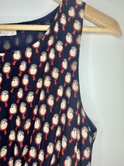 Anthropologie Hazel Women’s Silky Owl Print Dress Pleated Skirt Maxi Large 8 10