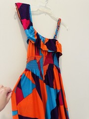 NwT Julia Fashion Silk Blend Maxi Slip Dress L/XL Geometric Asymmetric Beach