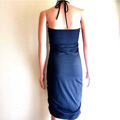 Hotwy Black Bodycon Mini Dress, M, Halter Neck Ruched LBD Sexy Chic Cocktail 90s