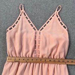 Umgee Cut Out Sleeveless Mini Dress Women&rsquo;s Small Pink Elastic Waist Sheer Lined