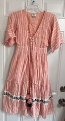 Hemant & Nandita Orange Stripe Beaded Trim Tassels Smocked Mini Dress XS