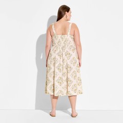 Women Button-Front Midi A-Line Dress – Wild Fable Light Yellow Floral XXL