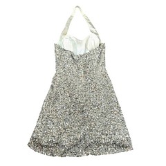 VTG Vintage Scala Y2K Silver Sequin Silk Halter Dress Sweetheart Fairy 90s 8