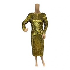 Dress the Population Womens Size XXS Gold Sequin Dress Open Back Slit Lined