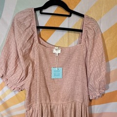 Hayden Pink Smocked Square Neck Puff Sleeve Maxi Dress, size 2XL