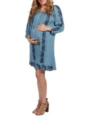 24/7 Comfort Apparel Willow Maternity Dress, Blue XL