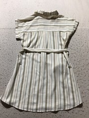 Mine Blouson Dress Womens M Medium White Brown Striped Pockets Tied Waist