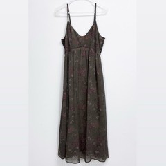 Disturbia Arnora Chiffon Lace Insert Midi Dress Womens US 6 Brown Floral Goth