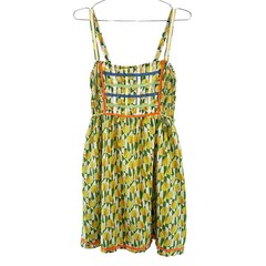 FREE PEOPLE Retro Fit & Flare Smocked Sundress • 8 • yellow orange green • boho