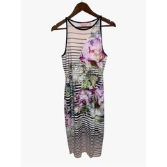 Ted Baker Laya Peony Stripped Midi Dress Size 4
