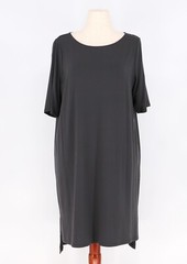 EILEEN FISHER Tencel High-Low Tunic Dress Dark Gray Charcoal Half-Sleeves Size L