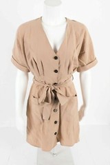 ZARA Light Camel BUTTON-UP DRESS WITH POCKETS –MISSING BELT –Size M O2410