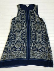 Max Studio Sleeveless Swing Paisley Tank Dress Womens Size Small Blue Green Tan