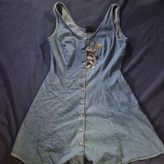 Warner Bros. Studio Store Blue Denim Embroidered Cartoon Button Dress 12