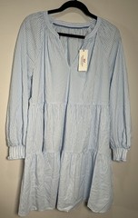Vineyard Vines Tessa Harbor Seersucker Tiered Dress Jake Blue Womens Large NWT