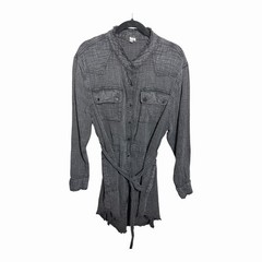 Ivy Jane Textured Gray Button-Front Belted Shirt Dress Pockets Size S/M