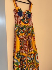 Dolce&Gabbana Yellow Marine Pattern Cloche Midi Dress