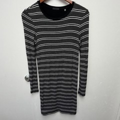 ATM Anthony Thomas Melillo Long-Sleeve Engineered Black White Stripe Rib Dress M