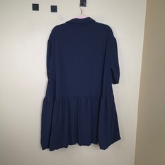Beeson River Short Sleeve Collared Drop Waist Bubble Hem Mini Dress in Navy XL