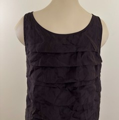 EILEEN FISHER 100% SILK Womens Sz Small Brown Tiered Ruffle Sleeveless Dress EXC