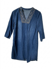 Blue 73 Embroidered Denim Tunic Dress – Size 12 – Boho Chic 3-4 Sleeve