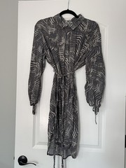 90s Style Boho Lovestitch Abstract Graphic Print Button-Front Shirt Dress- Large