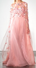 $12,000 Pamella Roland Runway Embellished Cape + Long Lace Gown Pink Dress US 12