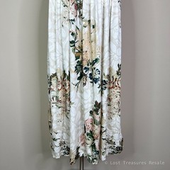 Peruvian Connection | Antique Floral Print Short Sleeve Soft Cream Midi Dress M