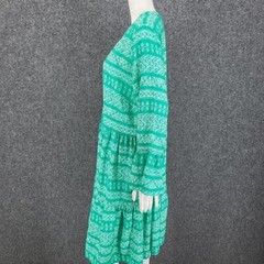 Destination 365 Allover Printed Split Neck Viscose Dress Medium Sz Green Top