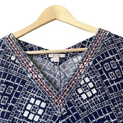 Ella Moss Lilia Dress In Navy Blue Size Small Embroidered Trim Geometric ED17801