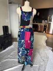 Patchwork Overall Bib Dress Handmade Tribal Maxi Festival Cotton Sz Small