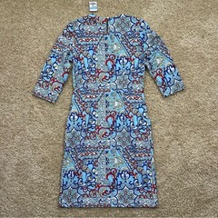 J.McLaughlin Catalyst Dress Small White Multi Athena Print 3/4 Sleeve Sheath NWT