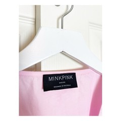 MINKPINK Lora Pink Mini Dress Empire Waist Puff Sleeve Cotton Sz M