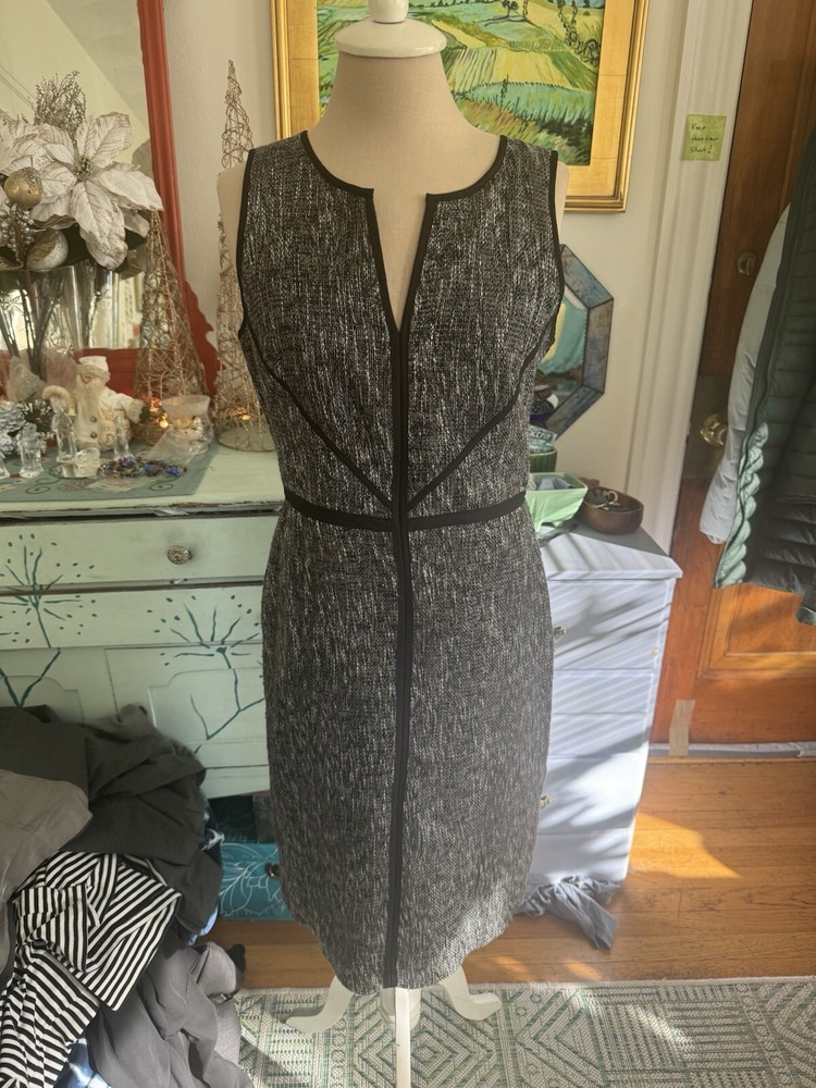 Ann Taylor Sheath Dress Black White Tweed 6 Workwear Dressy Fall Winter VGUC