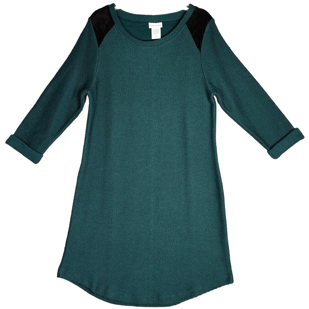 Soft Surroundings Dress PXL Green Black Contrast Cuffed sleeve Rounded hem Midi