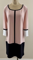 JOSEPH RIBKOFF Womens Sz 10 Blush Pink Black Colorblock 3/4 Sleeve Stretch Dress