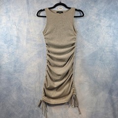 Lulus Womens Ribbed Knit Ruched Side Drawstring Sleeveless Mini Dress Beige Smal