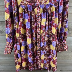 Umgee Womens Dress Long Sleeve Button Up Mixed Florals Pleated Boho Small