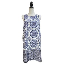 Everly Women&rsquo;s Blue White Large Shift Dress Floral 100% Polyester Back Zip