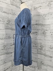 J Crew Chambray Short Sleeve Drawstring Waist Pockets Mini Dress Womens Xsmall