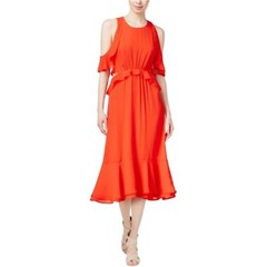 NWT Maison Jules Cold Shoulder Ruffled Midi Dress Red Size Large L Boho Cutout