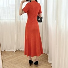 Sandro Hollowed-out Short sleeve Long style Lotus leaf edge Knitted Dresses