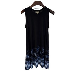 Style & Co Petite XL Black Blue Border Dye Sleeveless Swing Dress