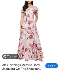 $269 Alex Evenings Metallic Floral Jacquard Off The Shoulder Dress Size 4