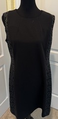 Calvin Klein Solid Black Sheath Knee Dress Round Neck side logo ack zipper