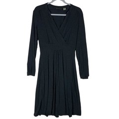 Eddie Bauer Crossover Dress Womens Small Gray Stretch Surplice Neck Pleated