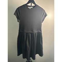 Emma & Michele Black Ribbed Knit Mixed Media Pleated Skirt Dress Medium NWT