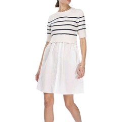 Bobeau SS Mixed Media Dress Nordstrom Ivory Navy Stripe Knit Poplin Size M NWT