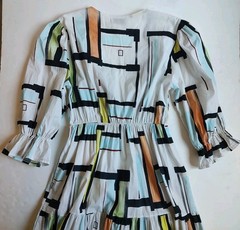 Sofia Italy Midi Dress Tiered White Blue Green Yellow Cotton V Neck Black S M