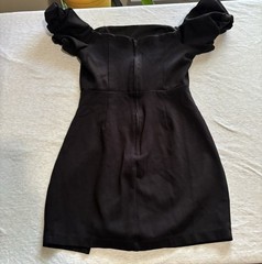 Pear Culture Black Off-Shoulder Puff Sleeve Ruched Mini Dress Size M